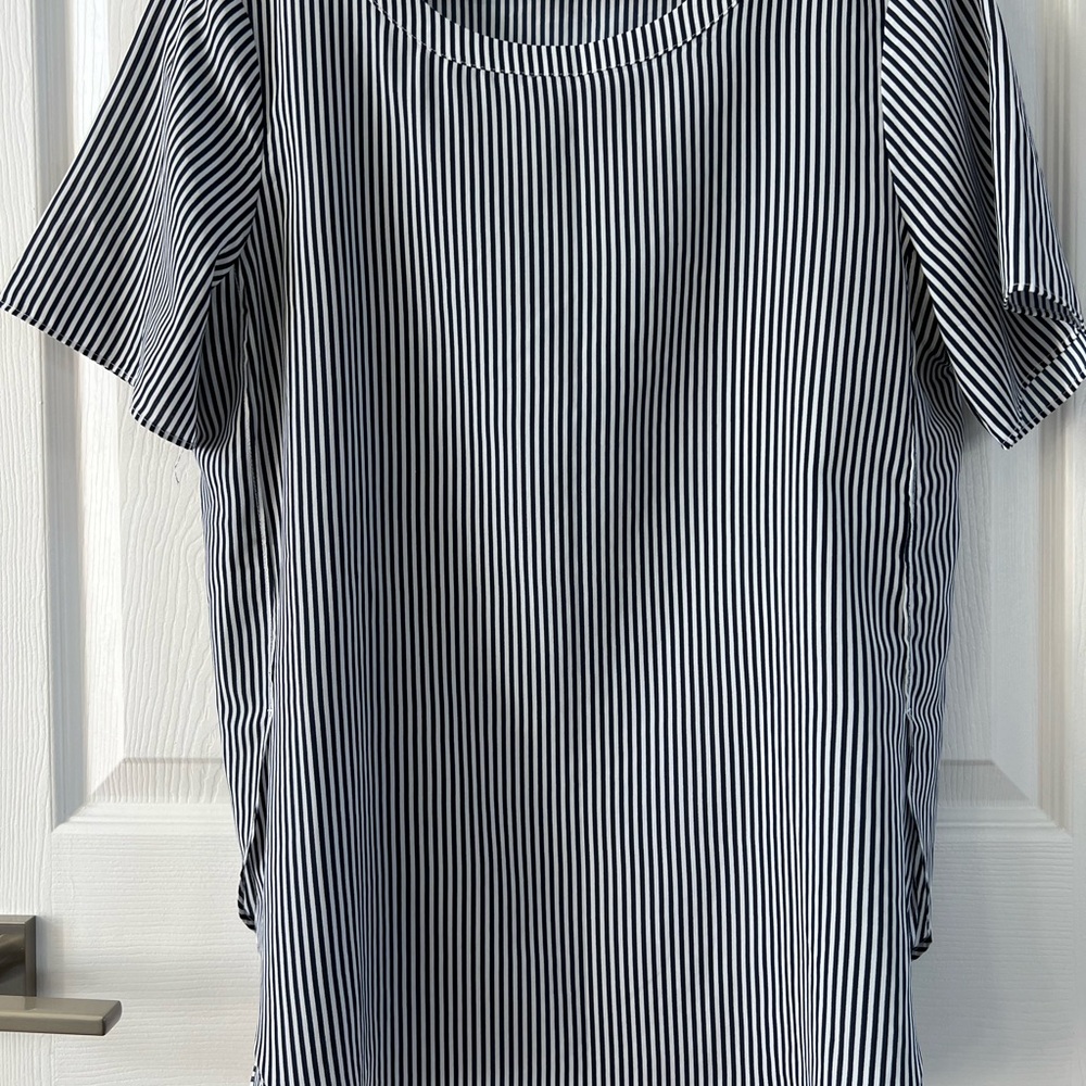 Banana Republic Navy and White Striped Blouse